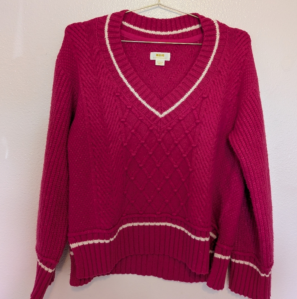 Anthropologie V-Neck Sweater in Vibrant Pink - Picture 3 of 5